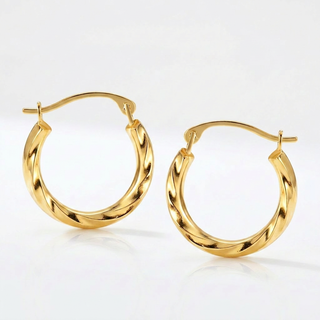 10k Yellow Gold Hoop Earrings in Textured Polished Style (5/8 inch Diameter)